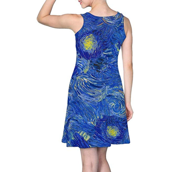 open lace back dress Women's Van Gogh Style Sleeveless Dress – chicific