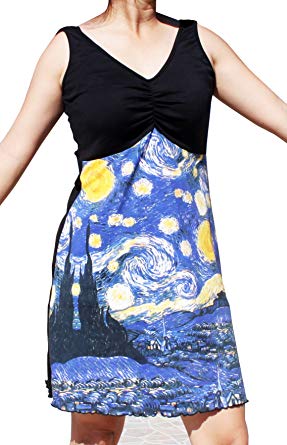 Van Gogh The Starry Night Black Bust Dress  chicific
