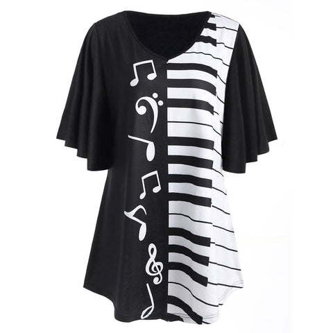 Musical Notes Print Casual Loose Shirt ( Plus Size)