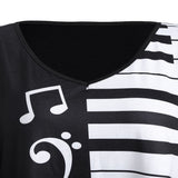 Camisa casual solta com estampa de notas musicais (tamanho plus)