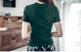 Nevettle Knitted Short Sleeve Sexy Skinny T shirt Women Slim Summer Tops