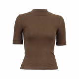 Turtleneck Top Cotton Women's T Shirt Spring Autumn Half Sleeve