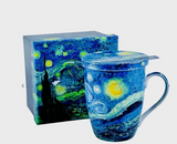 Caneca Van Gogh Starry Night Infusor com tampa em caixa de presente
