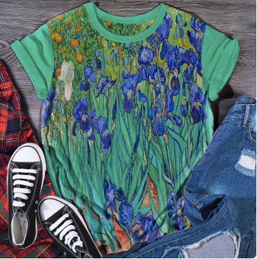 T-shirt casual com estampa solta da série Van Gogh Oil Painting